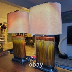 Vintage Drip Glaze Rectangular Ceramic Lamps Burlap Shades