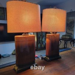 Vintage Drip Glaze Rectangular Ceramic Lamps Burlap Shades