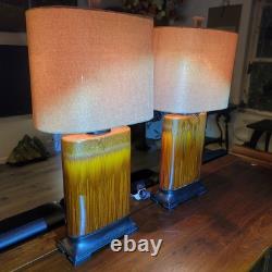 Vintage Drip Glaze Rectangular Ceramic Lamps Burlap Shades