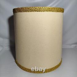 Vintage Drum Barrel Lamp Shade Textured Tan Beige Gold Trim 17 x 15