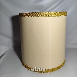 Vintage Drum Barrel Lamp Shade Textured Tan Beige Gold Trim 17 x 15