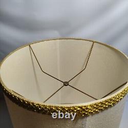 Vintage Drum Barrel Lamp Shade Textured Tan Beige Gold Trim 17 x 15