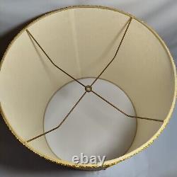 Vintage Drum Barrel Lamp Shade Textured Tan Beige Gold Trim 17 x 15