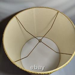 Vintage Drum Barrel Lamp Shade Textured Tan Beige Gold Trim 17 x 15