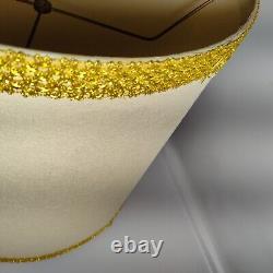 Vintage Drum Barrel Lamp Shade Textured Tan Beige Gold Trim 17 x 15