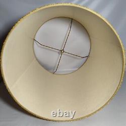 Vintage Drum Barrel Lamp Shade Textured Tan Beige Gold Trim 17 x 15