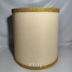 Vintage Drum Barrel Lamp Shade Textured Tan Beige Gold Trim 17 x 15