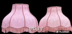Vintage Dusty Rose Set Of Lampshades With Fringe And Embroidery