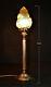 Vintage Edwardian C1910 Converted Bronze Gas Table Lamp Rare Flame Opaline Shade