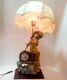 Vintage Electric Table Lamp Resin Hand Painted Lady Statue W Shade Cute Tall 27