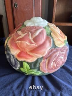 Vintage Embossed Floral Glass Lamp Shade Globe Roses Multicolor 13 × 9