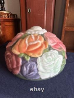 Vintage Embossed Floral Glass Lamp Shade Globe Roses Multicolor 13 × 9