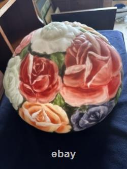 Vintage Embossed Floral Glass Lamp Shade Globe Roses Multicolor 13 × 9
