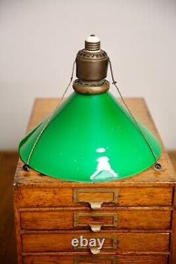 Vintage Emerald Green Glass Industrial Light Lamp Shade Fixture OC white era