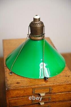 Vintage Emerald Green Glass Industrial Light Lamp Shade Fixture OC white era