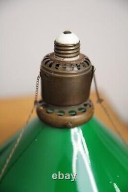 Vintage Emerald Green Glass Industrial Light Lamp Shade Fixture OC white era