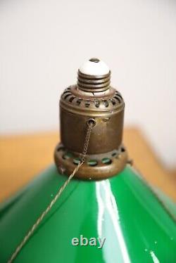 Vintage Emerald Green Glass Industrial Light Lamp Shade Fixture OC white era