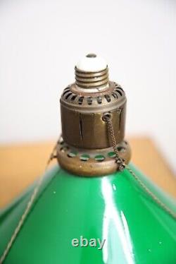 Vintage Emerald Green Glass Industrial Light Lamp Shade Fixture OC white era