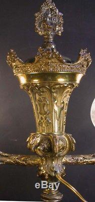 Vintage Empire Double Argand Style Oil Lamp Ormolu Font Holder Wheelcut Shades