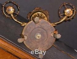 Vintage Empire Double Argand Style Oil Lamp Ormolu Font Holder Wheelcut Shades