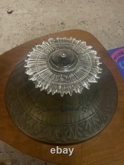 Vintage Empire Style Bronze Over Copper Shade Bouillotte & Ice Glass Flat Shade