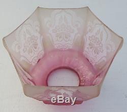 Vintage Etched Cranberry/Pink Glass Oil/Gas Lamp Shade/Globe Floral 3.5