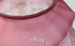 Vintage Etched Cranberry/Pink Glass Oil/Gas Lamp Shade/Globe Floral 3.5