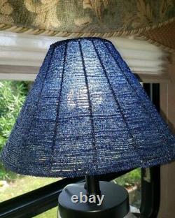 Vintage Extra Large Blue Glass Seed Bead/Wire 12 X 8 Lamp Shade Rare