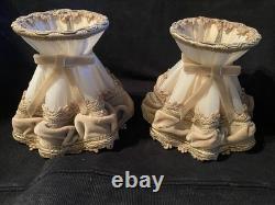 Vintage FABRIC LACE Velvet Boudoir Lamp Light Shades RUFFLES 2 ONLY Unused