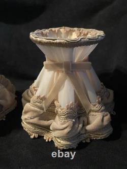 Vintage FABRIC LACE Velvet Boudoir Lamp Light Shades RUFFLES 2 ONLY Unused