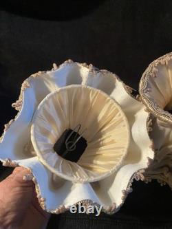 Vintage FABRIC LACE Velvet Boudoir Lamp Light Shades RUFFLES 2 ONLY Unused