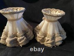 Vintage FABRIC LACE Velvet Boudoir Lamp Light Shades RUFFLES 2 ONLY Unused