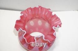 Vintage FENTON Cranberry Opalescent Coin Dot Ruffled Gas Lamp Shade 4 Fitter