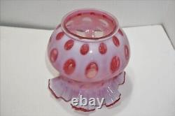 Vintage FENTON Cranberry Opalescent Coin Dot Ruffled Gas Lamp Shade 4 Fitter
