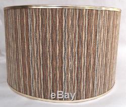 Vintage Fabric Drum Lamp Shade Brown Multi Color Gold Trim Handmade Original