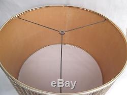 Vintage Fabric Drum Lamp Shade Brown Multi Color Gold Trim Handmade Original