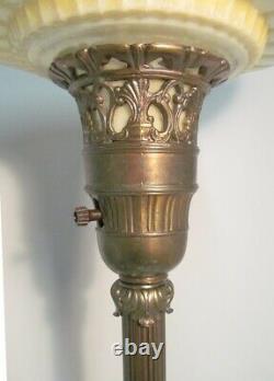 Vintage Fancy Torchiere Lamp Height Adjust Floor Light Nice Original Glass Shade