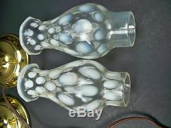 Vintage Fenton Art Glass Opalescent Coin Dot Lamps With Original Shades