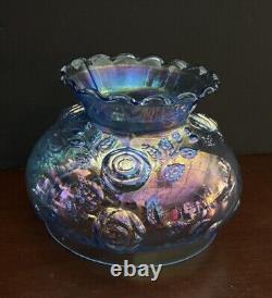 Vintage Fenton Cabbage Roses Blue Glass Lamp Shade Opalecent Finish