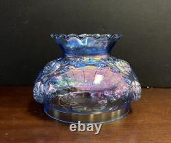 Vintage Fenton Cabbage Roses Blue Glass Lamp Shade Opalecent Finish