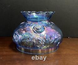 Vintage Fenton Cabbage Roses Blue Glass Lamp Shade Opalecent Finish