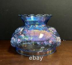 Vintage Fenton Cabbage Roses Blue Glass Lamp Shade Opalecent Finish