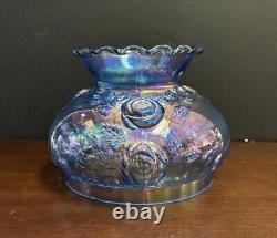 Vintage Fenton Cabbage Roses Blue Glass Lamp Shade Opalecent Finish