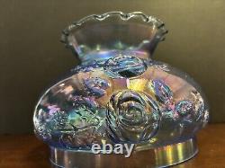 Vintage Fenton Cabbage Roses Blue Glass Lamp Shade Opalecent Finish