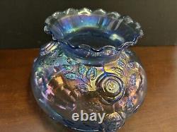 Vintage Fenton Cabbage Roses Blue Glass Lamp Shade Opalecent Finish