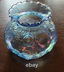 Vintage Fenton Cabbage Roses Blue Glass Lamp Shade Opalecent Finish