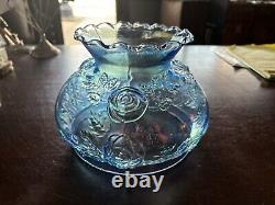 Vintage Fenton Cabbage Roses Blue Glass Lamp Shade Opalecent Finish