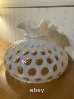 Vintage Fenton Coin Dot Optic White Opalescent Ruffled Lamp Shade 10- Excellent