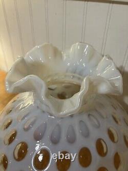 Vintage Fenton Coin Dot Optic White Opalescent Ruffled Lamp Shade 10- Excellent