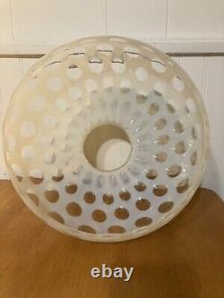 Vintage Fenton Coin Dot Optic White Opalescent Ruffled Lamp Shade 10- Excellent